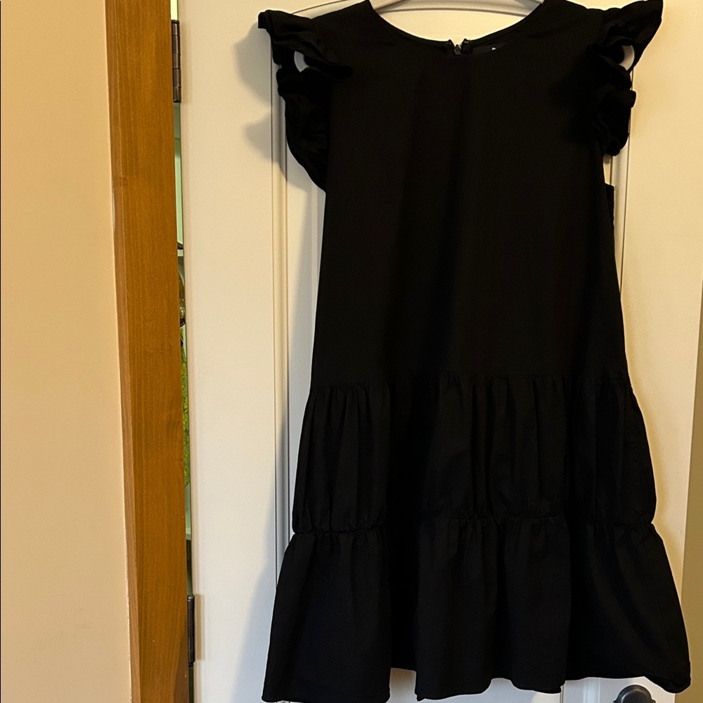 Pomander Place Corrine Flutter Sleeve Black Tiered Dress for elegance & comfort